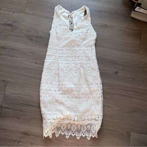 White Lace V-Neck Midi Dress / Bachelorette/Bridal Shower/Destination Wedding